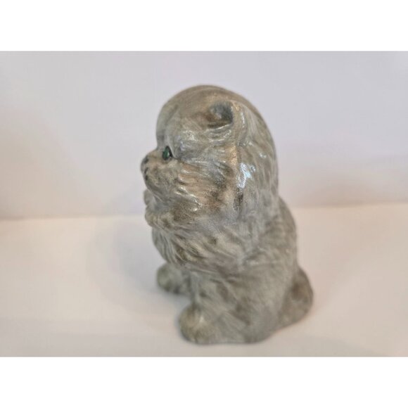 Handmade Ceramic Persian Cat Figurine With Green Eyes - Picture 5 of 7